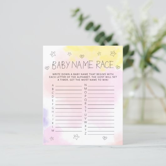 Minimale Waterverf Roze naam Baby shower Game (Staand voorkant)