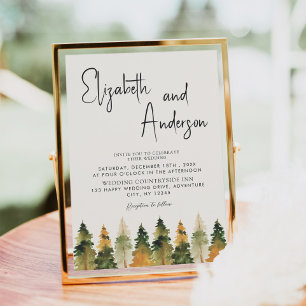 Minimale Waterverf Rustic Pine Autumn Wedding Kaart