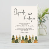 Minimale Waterverf Rustic Pine Autumn Wedding Kaart (Staand voorkant)