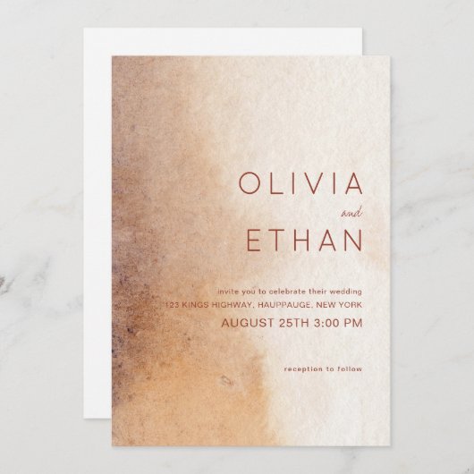 Minimale Waterverf Rustic Wedding Kaart (Voorkant / Achterkant)