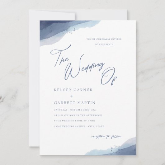 Minimale Waterverf Stoffig Blauw Kalligrafie Bruil Kaart (Voorkant)