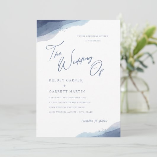 Minimale Waterverf Stoffig Blauw Kalligrafie Bruil Kaart (Staand voorkant)