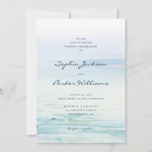 Minimale Waterverf strand bruiloft uitnodiging (Voorkant)
