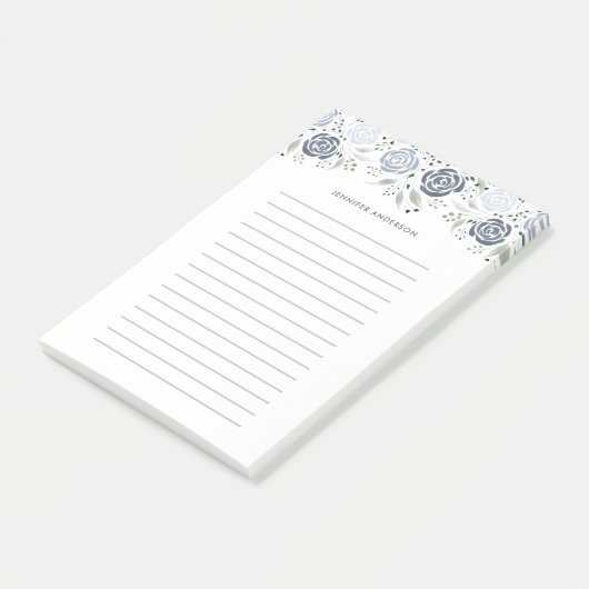 Minimale Waterverf Stusty Blue Floral Post-it® Notes (Schuin)