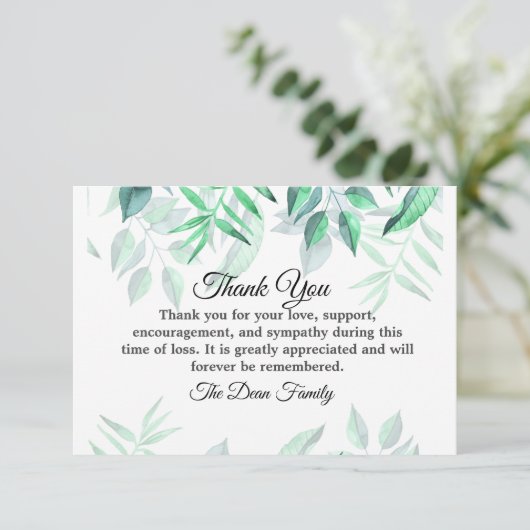 Minimale Waterverf Sympathie begrafenisgroen Bedankkaart (Staand voorkant)