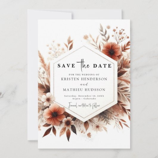 Minimale Waterverf Terracotta bruiloft Save The Date (Voorkant)