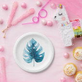 Minimale Waterverf tropische monstera lef Papieren Bordje (Feest)