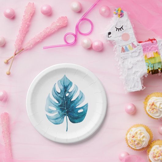 Minimale Waterverf tropische monstera lef Papieren Bordje (Feest)