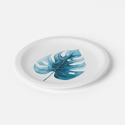 Minimale Waterverf tropische monstera lef Papieren Bordje (Gekanteld)