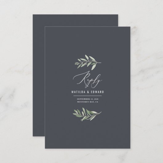 Minimale waterverf van de olijftak trouwantwoord (Voorkant / Achterkant)