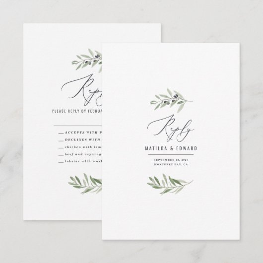 Minimale waterverf van de olijftak voor het huweli (Voorkant / Achterkant)