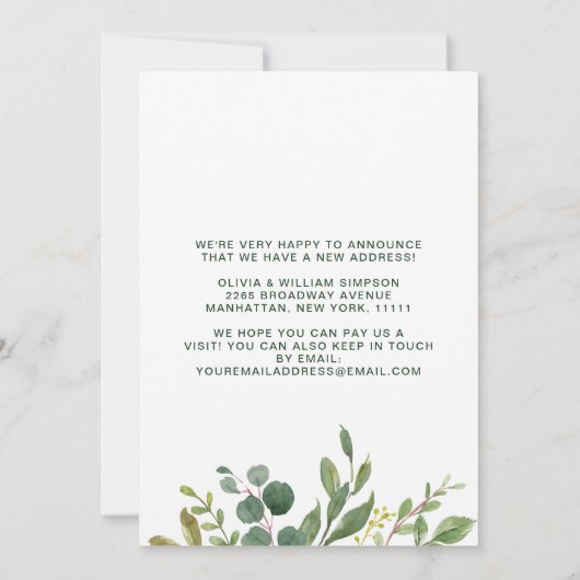 Minimale Waterverf van Eucalyptus Greenery Moving Aankondiging (Achterkant)