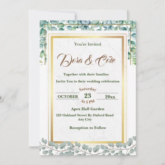 Minimale Waterverf van Eucalyptus Greenery Wedding Kaart (Voorkant)