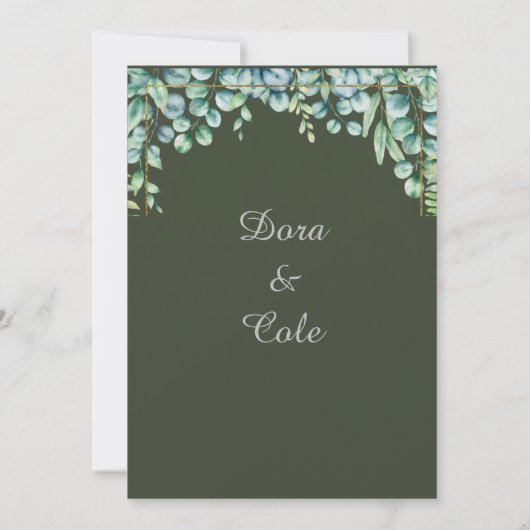 Minimale Waterverf van Eucalyptus Greenery Wedding Kaart (Achterkant)