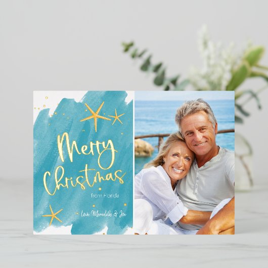 Minimale Waterverf voor strand Folie Feestdagenkaart (Staand Voorkant)
