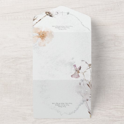 Minimale Waterverf Wildbloemen Bouquet Dinner All In One Uitnodiging (Buitenkant)