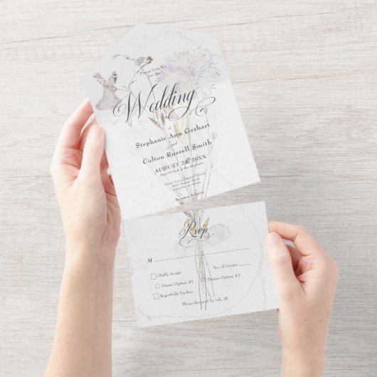 Minimale Waterverf Wildbloemen Bouquet Dinner All In One Uitnodiging (Afscheurbaar)