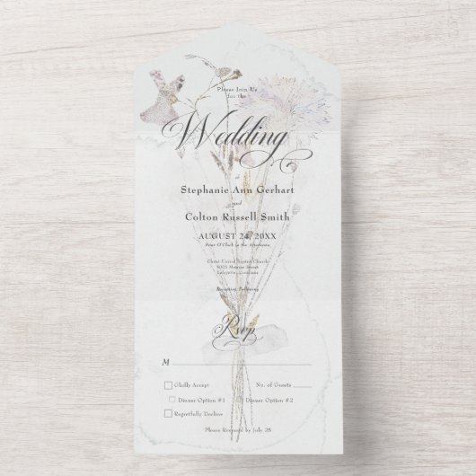 Minimale Waterverf Wildbloemen Bouquet Dinner All In One Uitnodiging (Binnen)