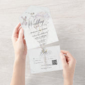 Minimale Waterverf Wilde bloem Bouquet QR-code All In One Uitnodiging (Afscheurbaar)