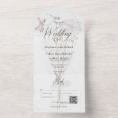 Minimale Waterverf Wilde bloem Bouquet QR-code All In One Uitnodiging (Binnen)