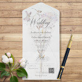 Minimale Waterverf Wilde bloem Bouquet QR-code All In One Uitnodiging