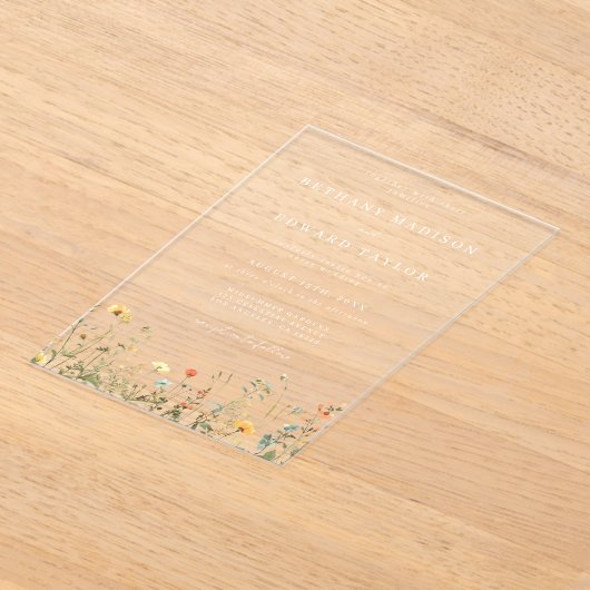 Minimale Waterverf Wildflower bruiloft Acryl Uitnodigingen (Laagn)
