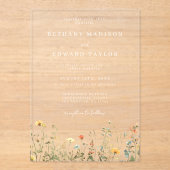 Minimale Waterverf Wildflower bruiloft Acryl Uitnodigingen (Voorkant)