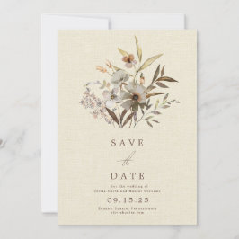 Minimale Waterverf Wildflower Faux Linen Save The Date