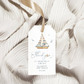 Minimale Waterverf Zeilboot Nautisch Baby shower Cadeaulabel