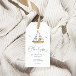 Minimale Waterverf Zeilboot Nautisch Baby shower Cadeaulabel