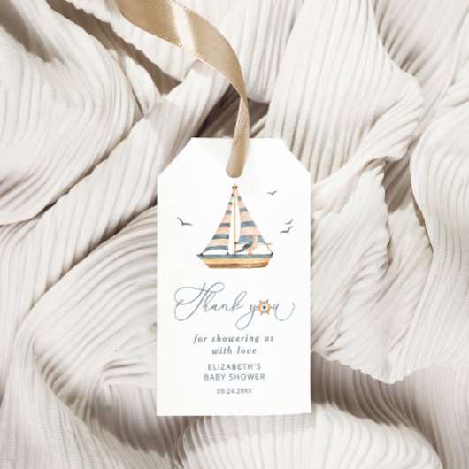 Minimale waterverf zeilboot nautische babyshower cadeaulabel