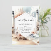 Minimale Waves Vuurtoren Trouwen Save The Date (Staand voorkant)