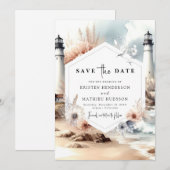 Minimale Waves Vuurtoren Trouwen Save The Date (Voorkant / Achterkant)