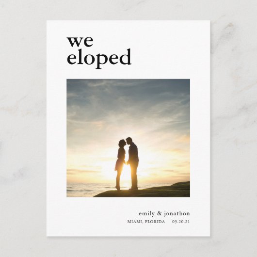 Minimale We Eloped Aankondiging Foto Zwarte tekst (Voorkant)