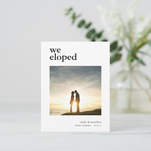 Minimale We Eloped Aankondiging Foto Zwarte tekst (Staand voorkant)