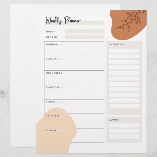 Minimale weekplanning (Voorkant / Achterkant)