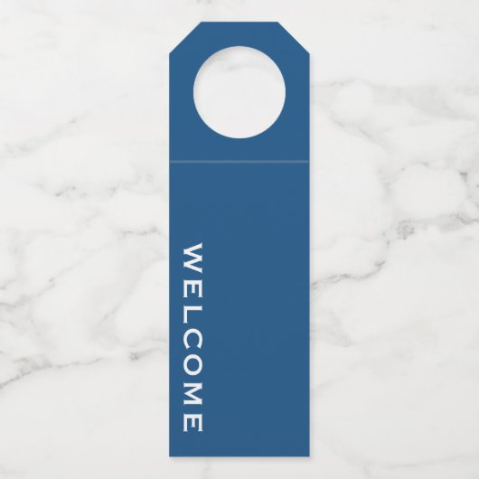 Minimale Welkom Blauwe Fles Hanglabel Flessenhanger (Voorkant)