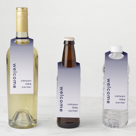 Minimale Welkom Navy Fles Ophanglabel Flessenhanger (In situ)