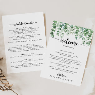 Minimale welkomstbrief over de eucalyptus bruiloft