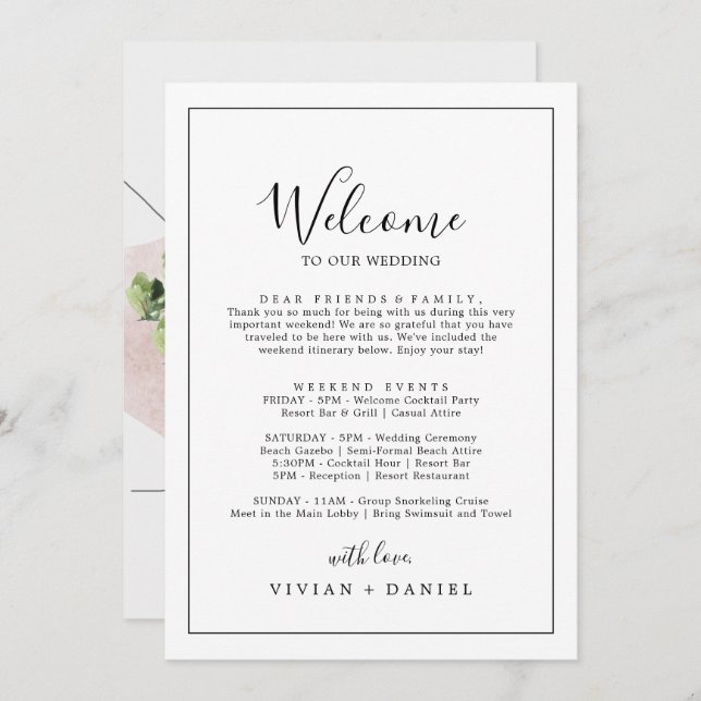 Minimale welkomstbrief rondweg en kaart (Voorkant / Achterkant)