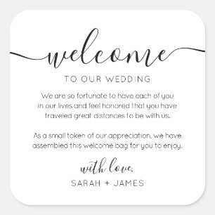 Minimale welkomstpagina van onze bruiloft vierkante sticker