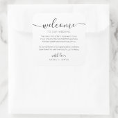 Minimale welkomstpagina van onze bruiloft vierkante sticker (Tas)