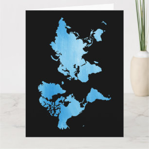 Minimale Wereldkaart in Blauwe Watercolor Kunst Kaart
