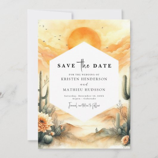 Minimale Westerne Cactus bruiloft Save The Date (Voorkant)