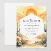 Minimale Westerne Cactus bruiloft Save The Date (Voorkant / Achterkant)