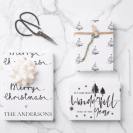 Minimale White Black Merry-kerstcadeau Inpakpapier Vel