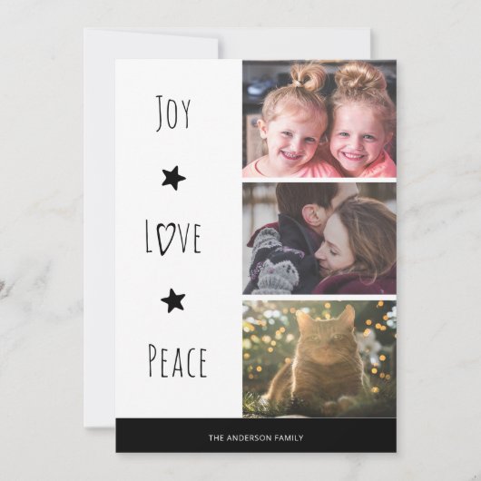 Minimale White Joy Love Peace-foto Kerstmis Feestdagenkaart (Voorkant)