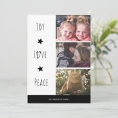 Minimale White Joy Love Peace-foto Kerstmis Feestdagenkaart (Staand voorkant)