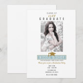 Minimale White Modern Photo Graduparty Kaart (Voorkant / Achterkant)