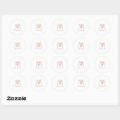 Minimale White Rose Gold Monogram Naam Ronde Sticker (Vel)